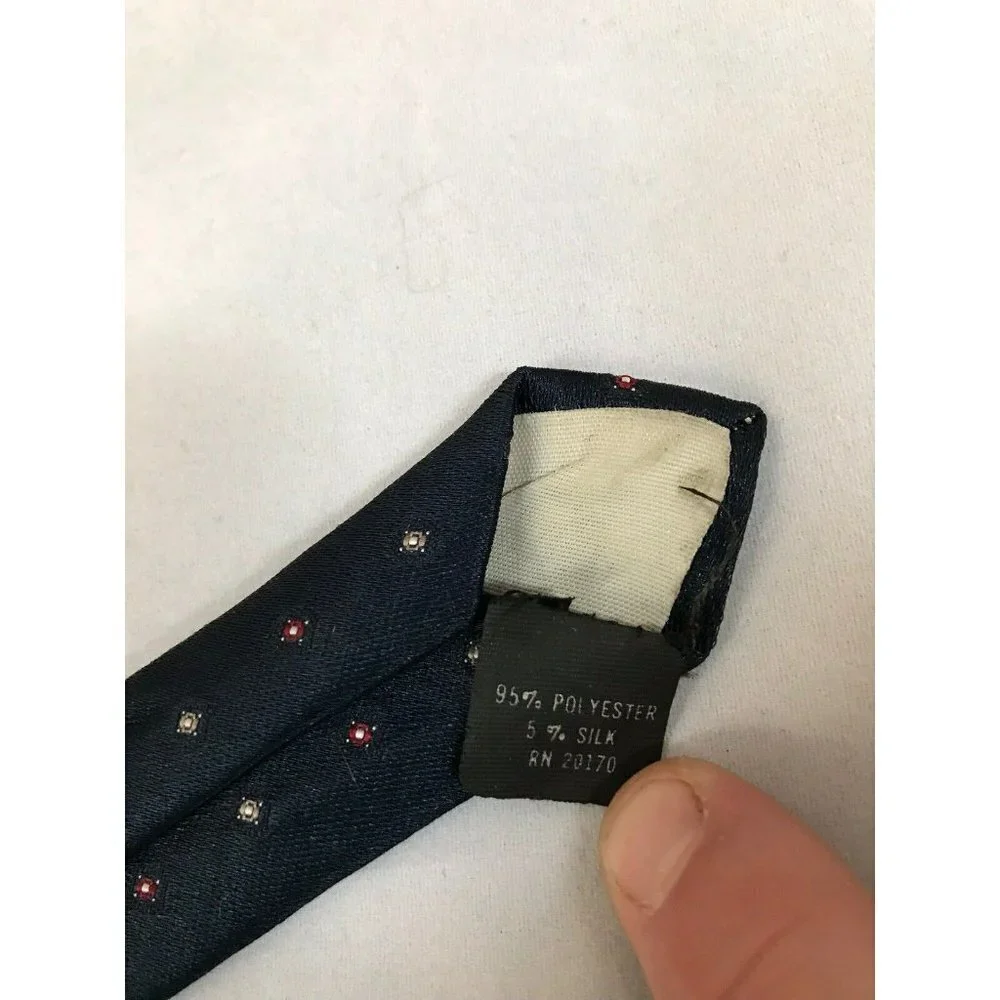 VTG Envoy Navy Blue Red Tan Polka Dots Pattern Men's Classic Neck Tie